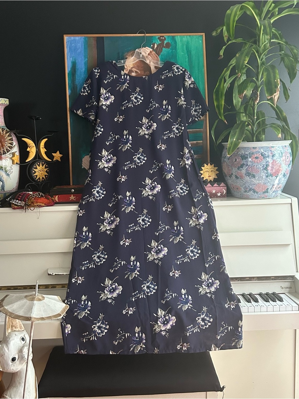 Vintage Michael Phillips Navy Floral Midi Dress Size 12 Made in Canada